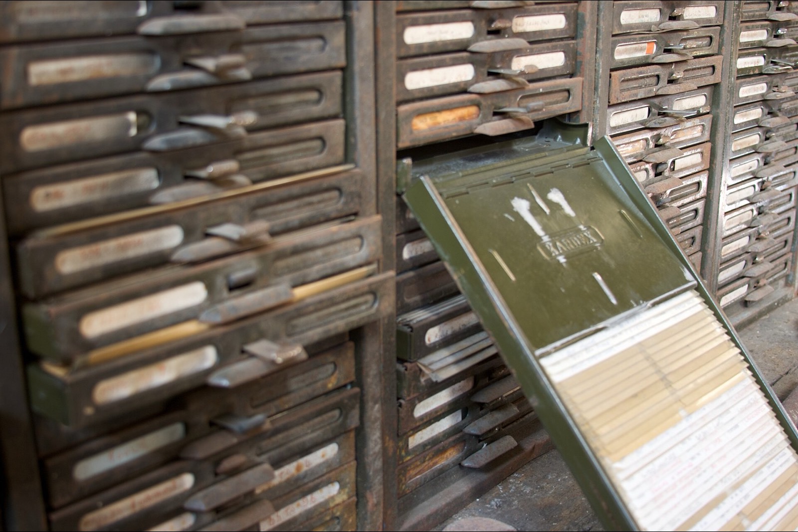 An old Kardex card-index filing cabinet, the paper member record of the pre-AMS era